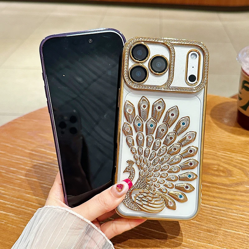 Новый роскошный однотонный противоударный чехол для телефона с павлином для iPhone 17 Pro Max 15 13 14 16 Pro Max, задняя крышка-бампер