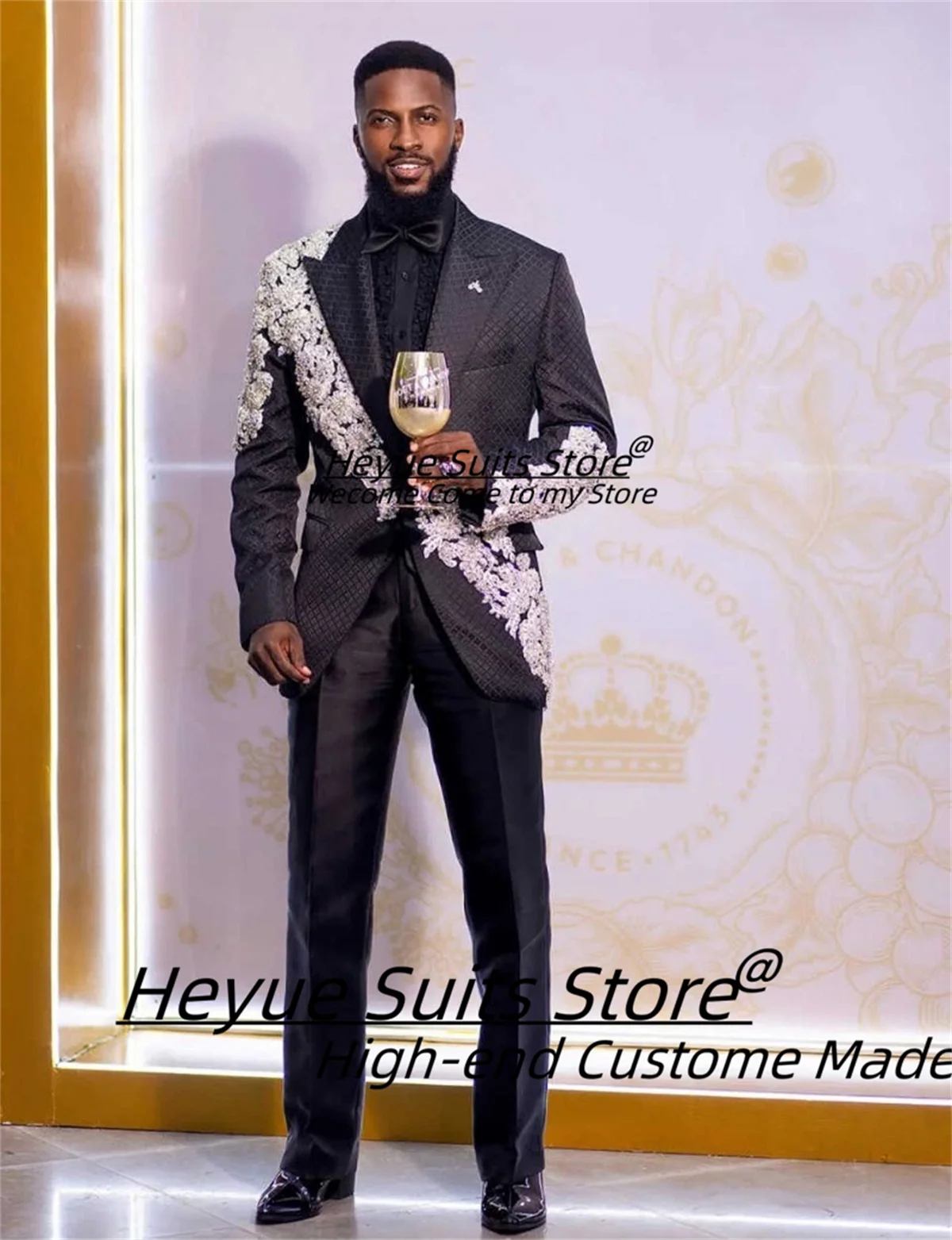 

Exquisite Beaded Jacquard Groom Wedding Tuxedos Single Breasted Banquet Slim Fit Men Suits Customized Plus Size Costume Homme