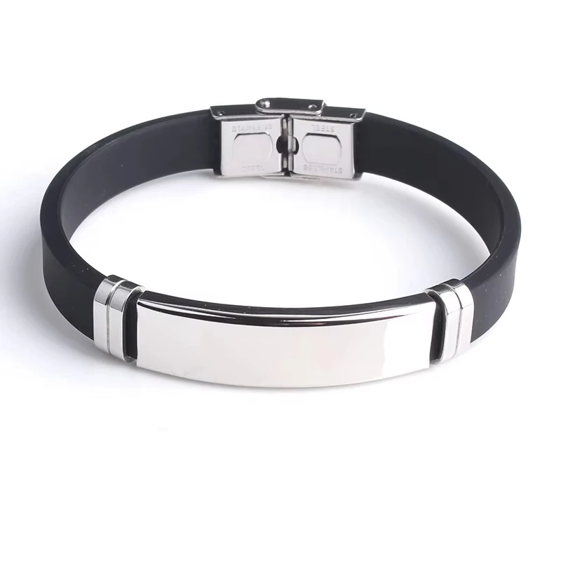 Customized Name/Text Silicone Bracelet with Stainless Steel Accessory