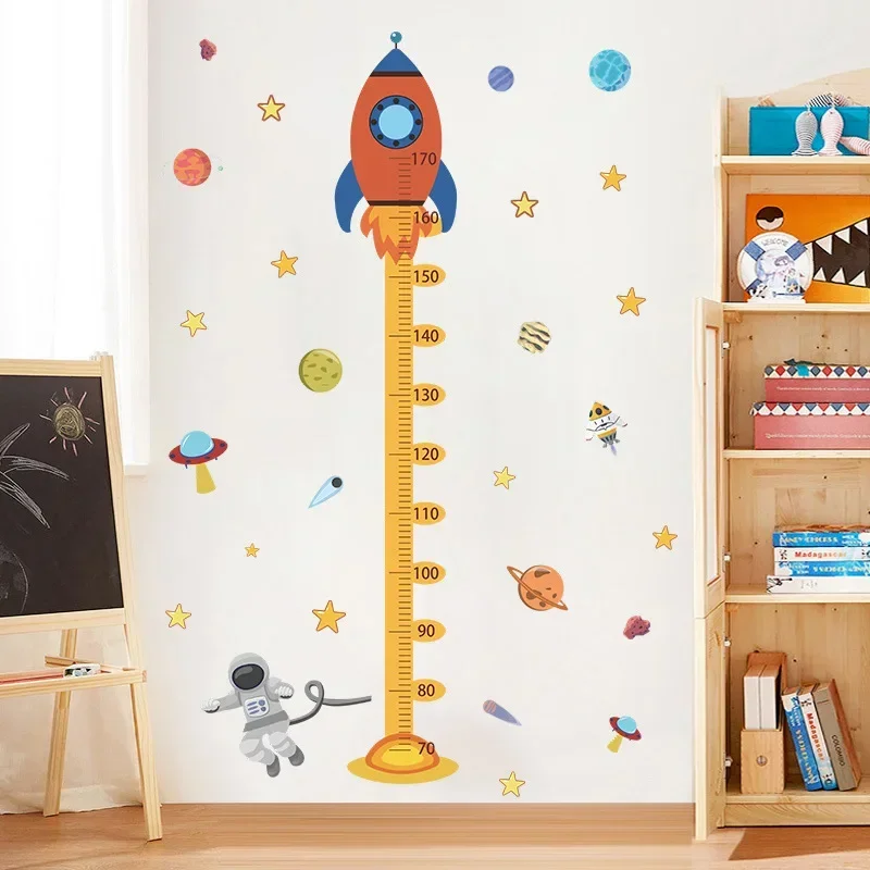 2PCS Cartoon Space Rocket Height Measurement Wall Stickers Self-adhesive Height Stickers for Kindergarten Children\'s Rooms