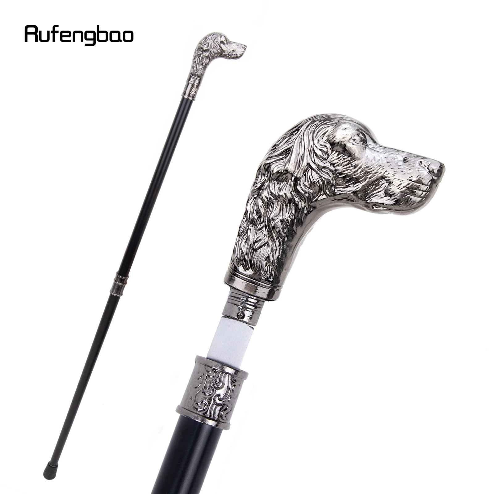Sliver Loyal Dog Head Walking Stick with Hidden Sword Self Defense Fashion Cane Sword Cosplay Crosier Waking Stick 93cm