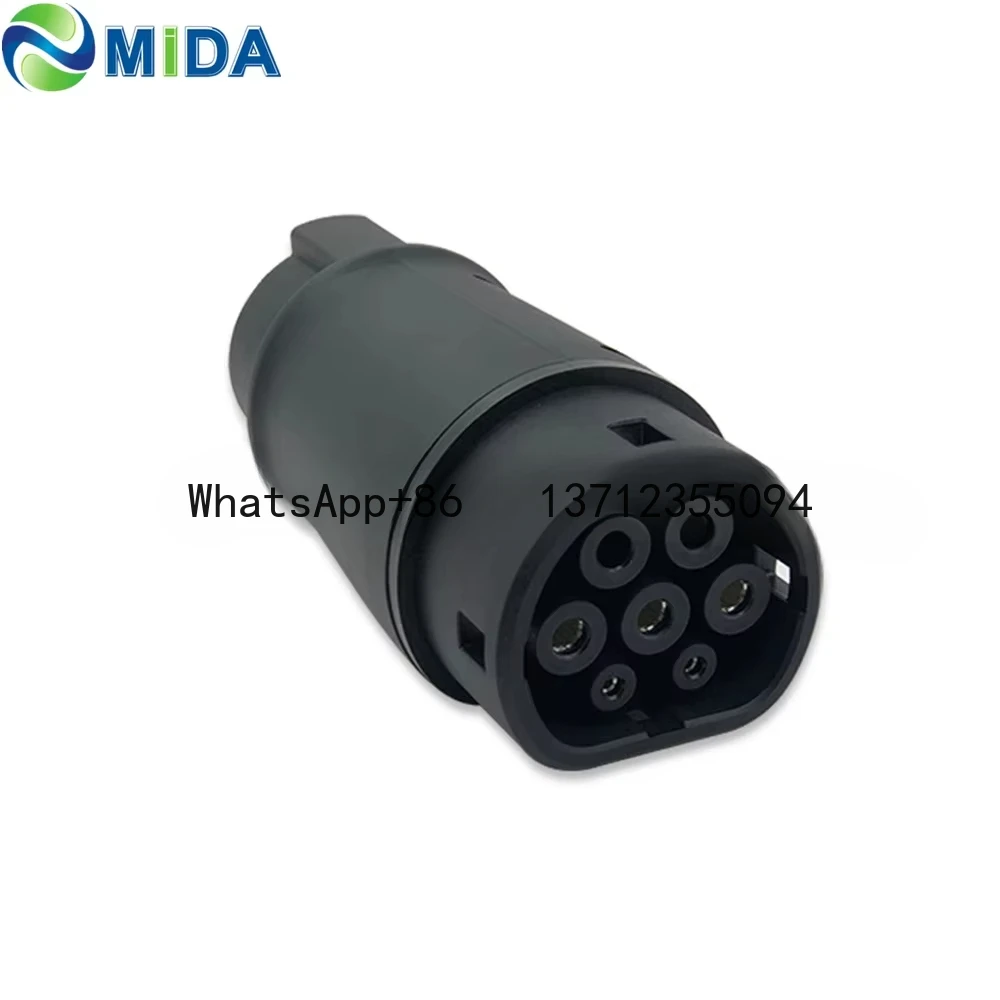 Electric Vehicle Charging Adapter Barrel 32A EV Charger Connector Type 1 to Type 2 SAE j1772 to IEC62196