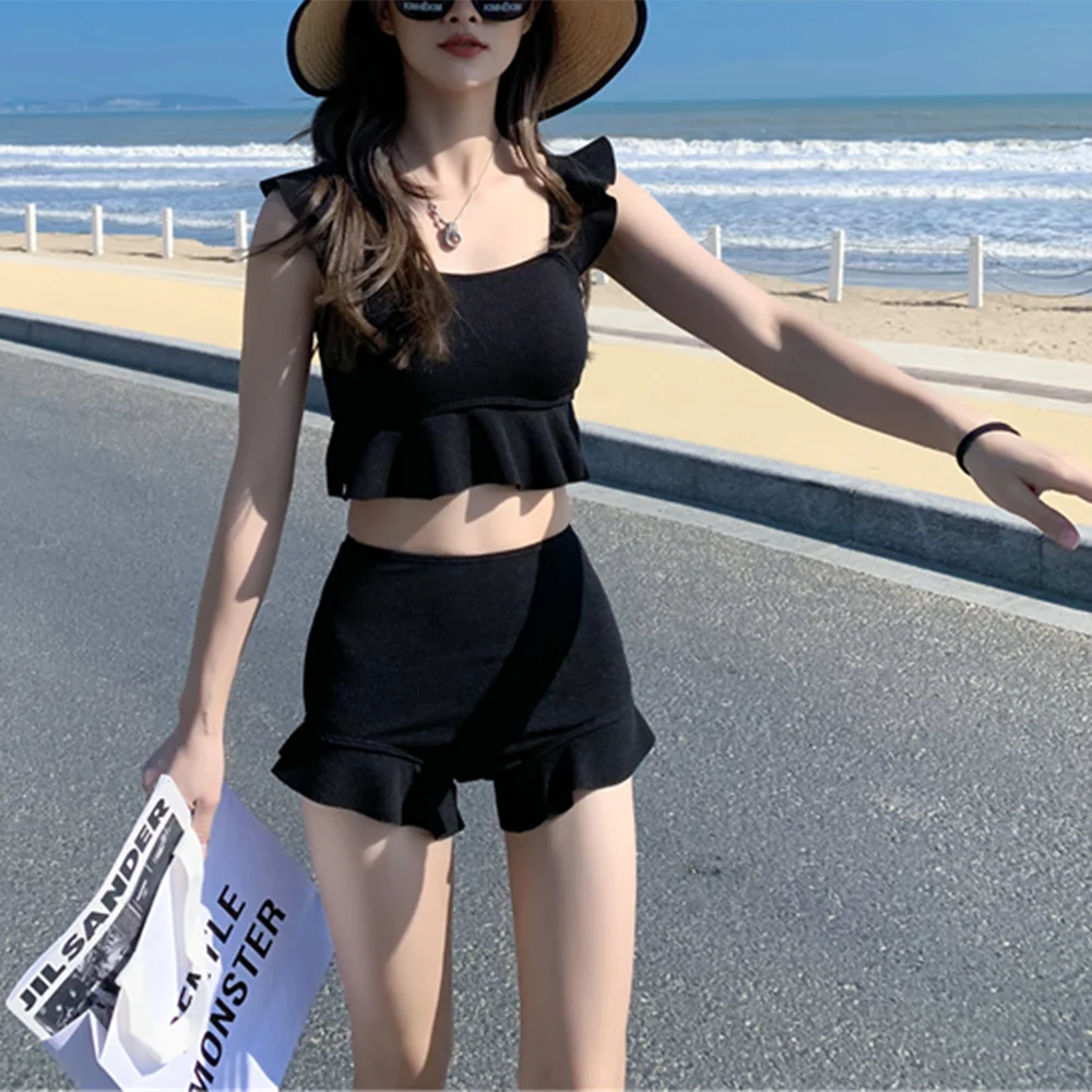 Swimsuit Female Korean Separate Two-Piece Sleeveless Top Conservative Thin Student Fairy Sexy Bikini Hot Spring Beach Swimwear