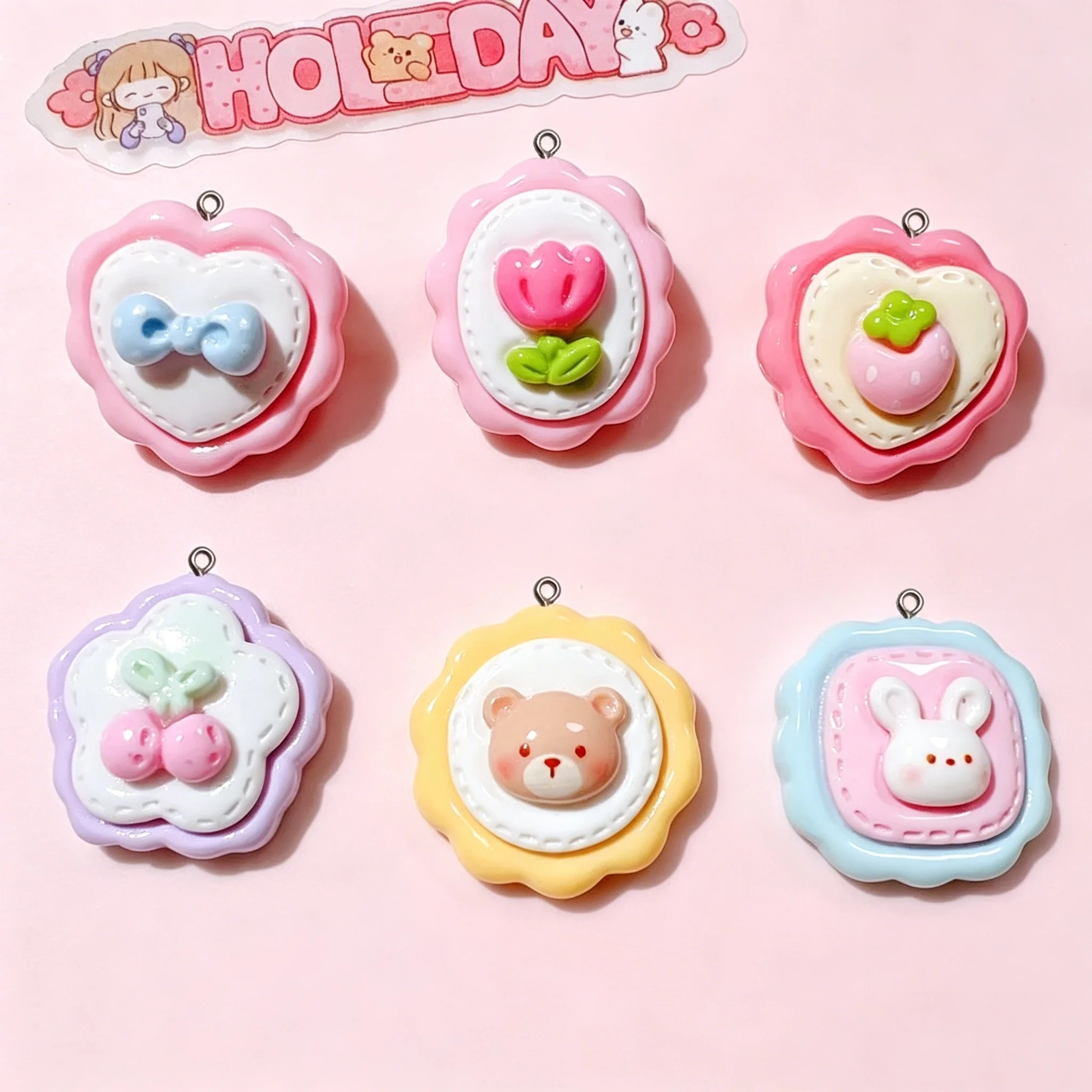 10pcs Sweet Bear & Rabbit Resin Pendants for Kawaii Accessories