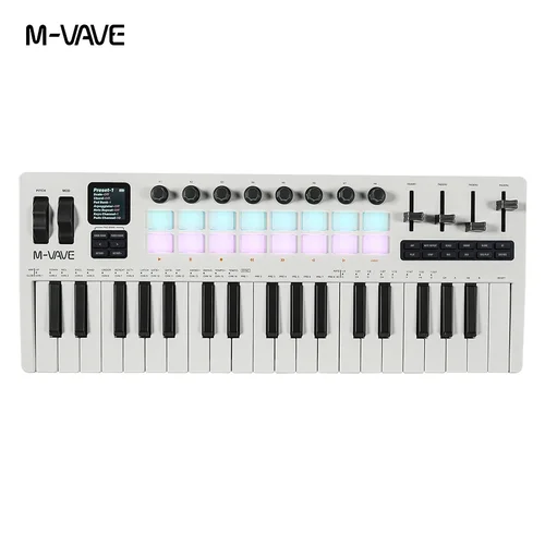 Imagen 2 del producto M-VAVE SMK-37 PRO Teclado MIDI de 37 teclas 16 almohadillas de batería Fuente de sonido Gama de 3 octavos Admite conexión inalámbrica a múltiples sistemas