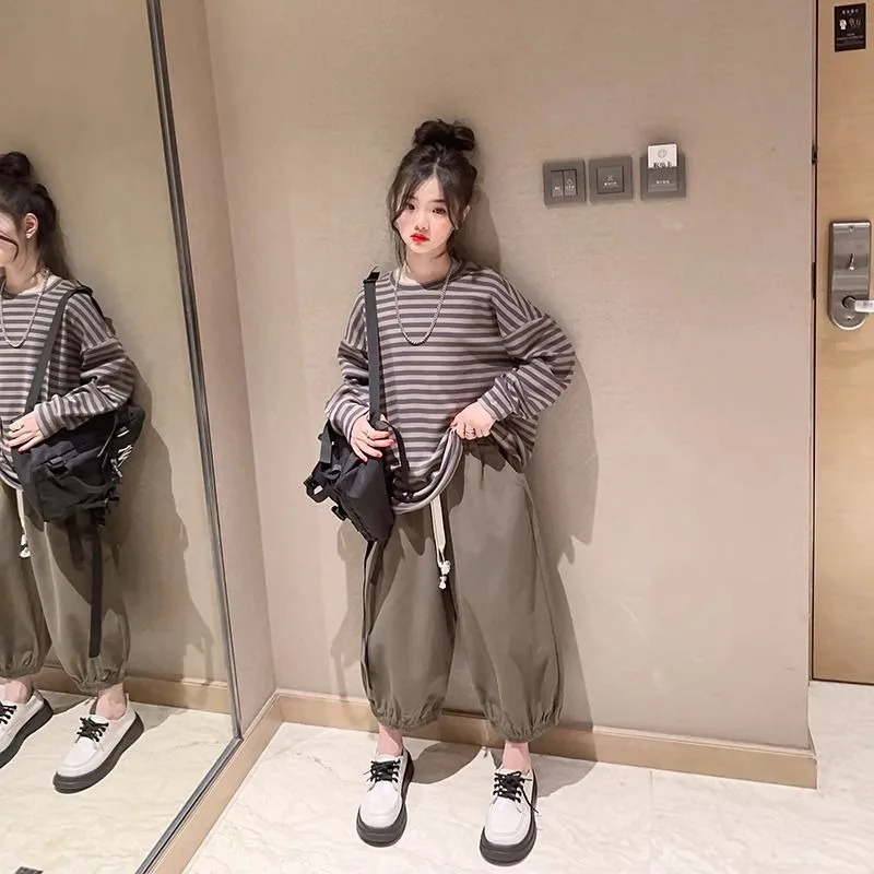 2025 أطفال فتاة الموضة القديمة الكورية تي شيرت كم طويل تي شيرت 6 7 من 8 11 4 مخطط تي شيرت الملابس للفتيات 10 إلى 12 سنة