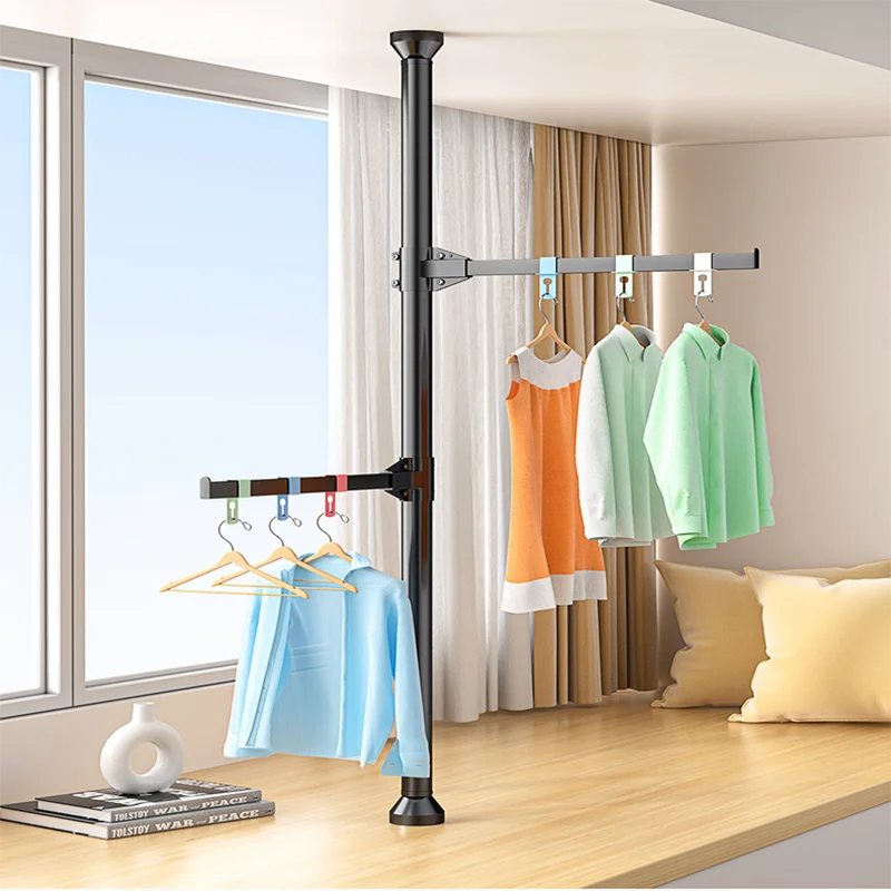 2PCS 1.44M-1.88M Household Flooring Bedroom No Hole Drying Rod Overhead Drying Rack Balcony Window Sun Hanging Clothes Hat Rack