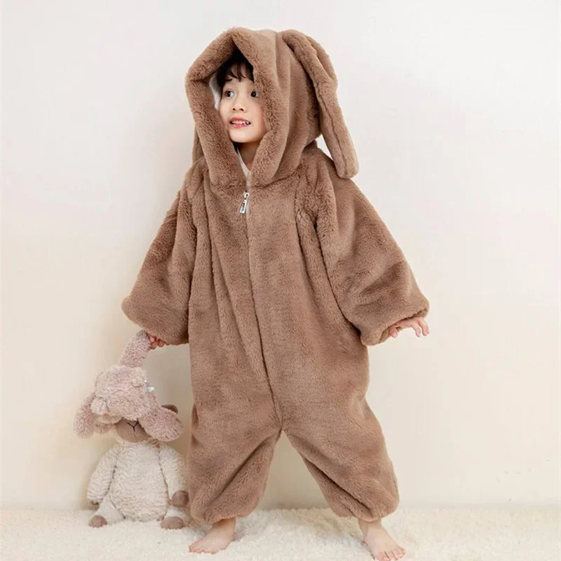 Newborn Lovely Bunny Baby Rompers Girls Clothes Long Eared Rabbit Kigurumis Cosplay Jumpsuits Costume Zipper Hoodie Toddler