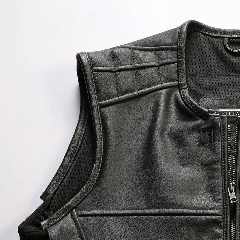 Hochwertige Neue Herren Ärmellose Jacke Motorrad-Fahrweste mit Verstellbarer Taille Echtes Leder Rindsleder-Weste – Detail 12