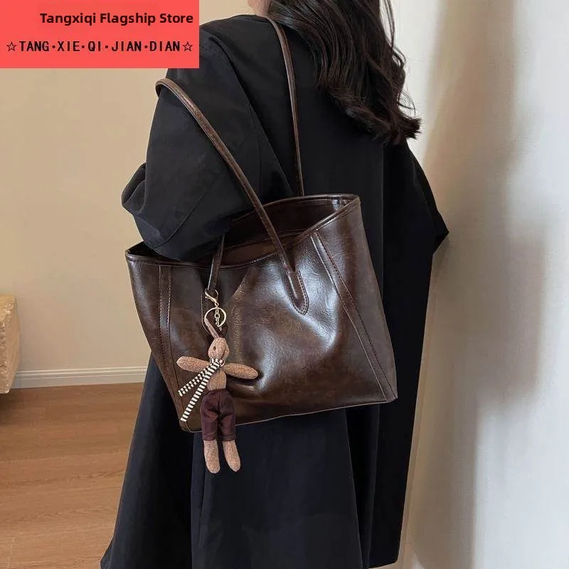 

Винтажная повседневная женская сумка-тоут большой вместимости для поездок на работу, модная осенне-зимняя новинка 2025 года, на одно плечо, с магнитной застежкой