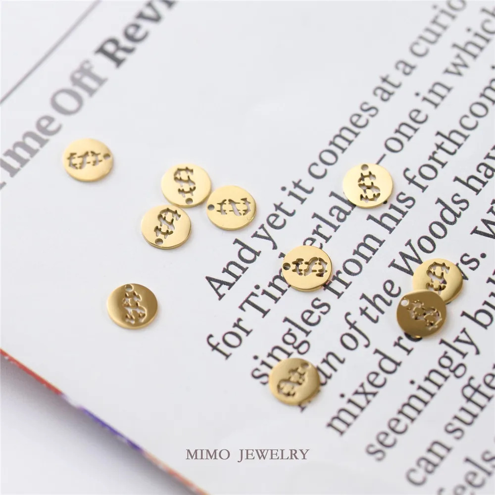 Colorful Titanium Steel Plated 18k Gold USD Small Coin Currency Round Brand Fortune Charm DIY Accessories