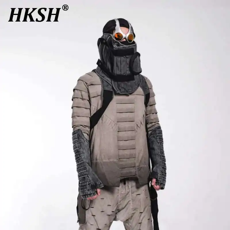 

HKSH Autumn New Men's Punk Waste Land Stylish Cotton Pleated Mud Dyed Retro Turtleneck Pullover Niche Long Sleeve T-shirt HK3332