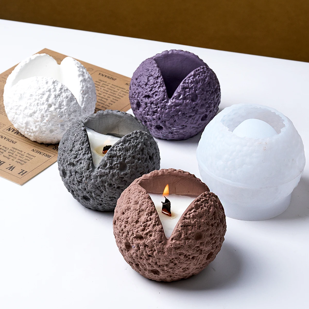 DIY 운석 3 피스 구형 촛대, 실리콘 몰드 공 모양 쥬얼리 보관, 향기 나는 항아리 캔들 컵 몰드 3D 장식