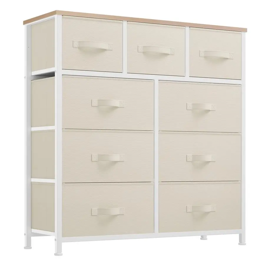 

Dresser with 9 Drawers Fabric Storage Tower, Organizer Unit for Living Room, Hallway, Closets Sturdy Steel Frame, Wooden Top amp