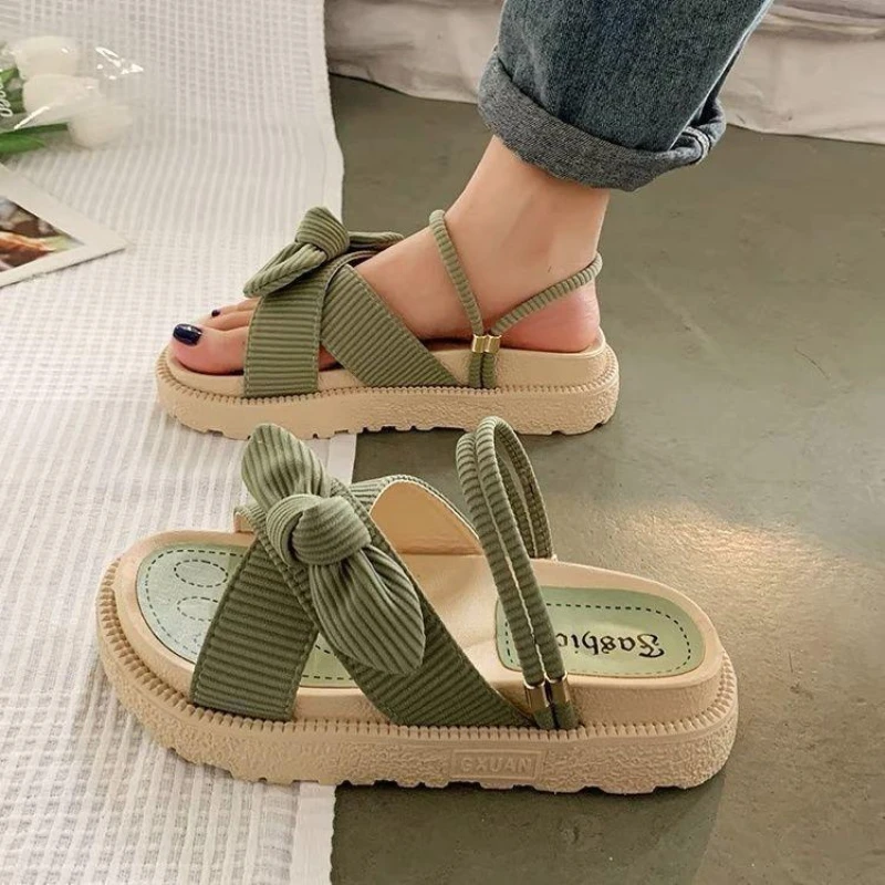 

2025New Sandias De Tacon Internet Hot Women Shoes Summer Fairy Style Improve Fashion Student Platform Roman Lady Flat Shoes