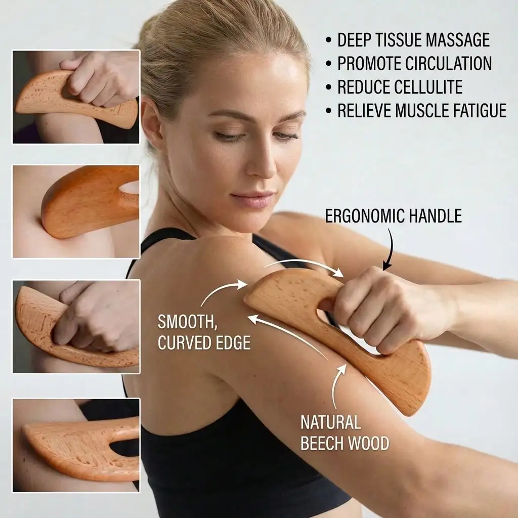 Wooden body scraping board, relieves muscle soreness, suitable for spa or home use | Back massager, massage board