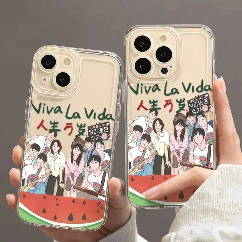 جراب هاتف بملصق شفاف لهاتف آيفون ، كوريا إنز ، فاخر ، وميض ، بطيخ ، Viva La Vida ، 14 ، 15 Pro Max ، 12 ، 13 ، 11 ، X ، XS ، غطاء من البولي يورثان الحراري الناعم