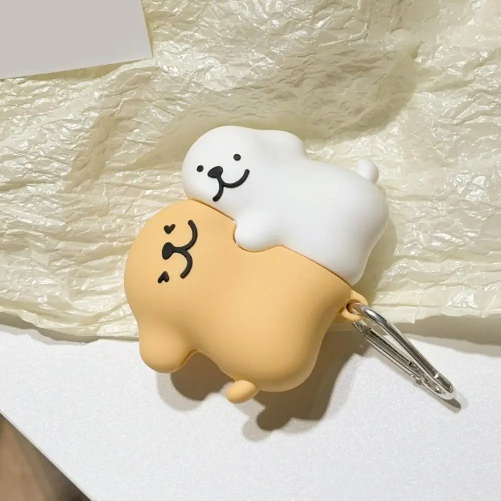 White X Yellow Hug Puppy For Apple Airpods 4 Silicone Earphone Cover Kawaii Cute Puppy Earphone Case Creative And Fashionable