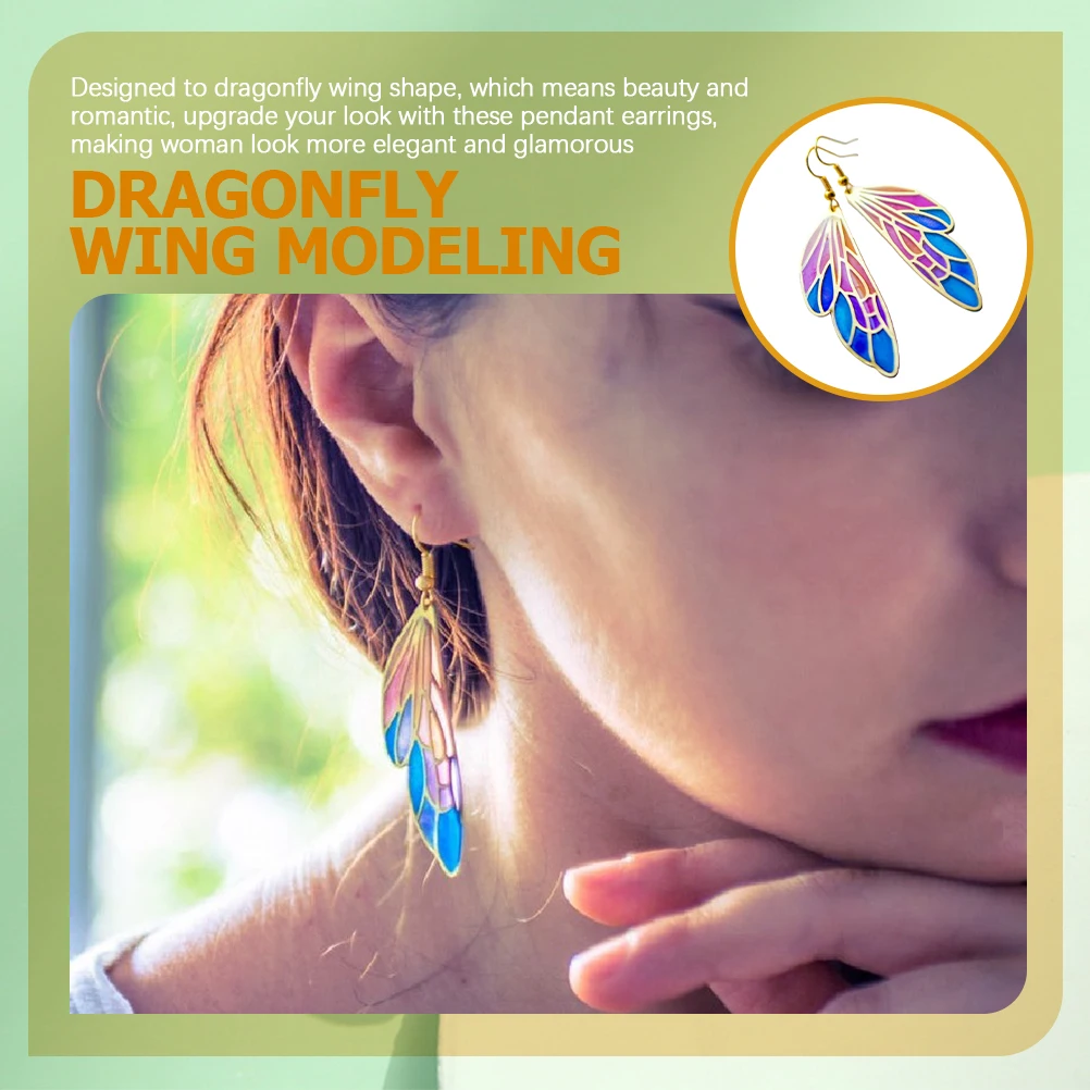 

1Pair Colorful Dragonfly Wing Earrings Romantic Dangle Earrings for Women Girls Wedding Festival Ear Accessory