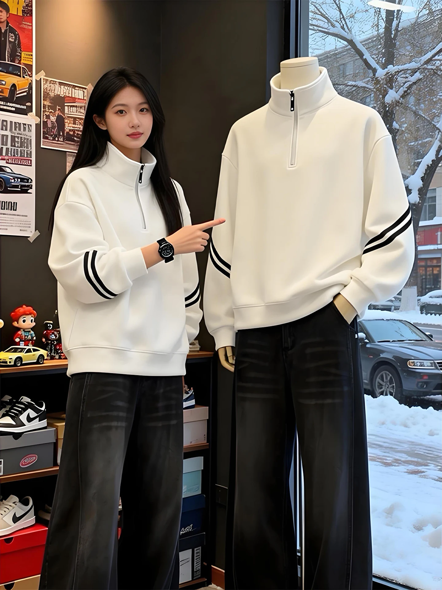 

Белая мужская толстовка с воротником-стойкой и цепным узором, молодежная повседневная спортивная одежда с длинными рукавами для пар, весна-осень