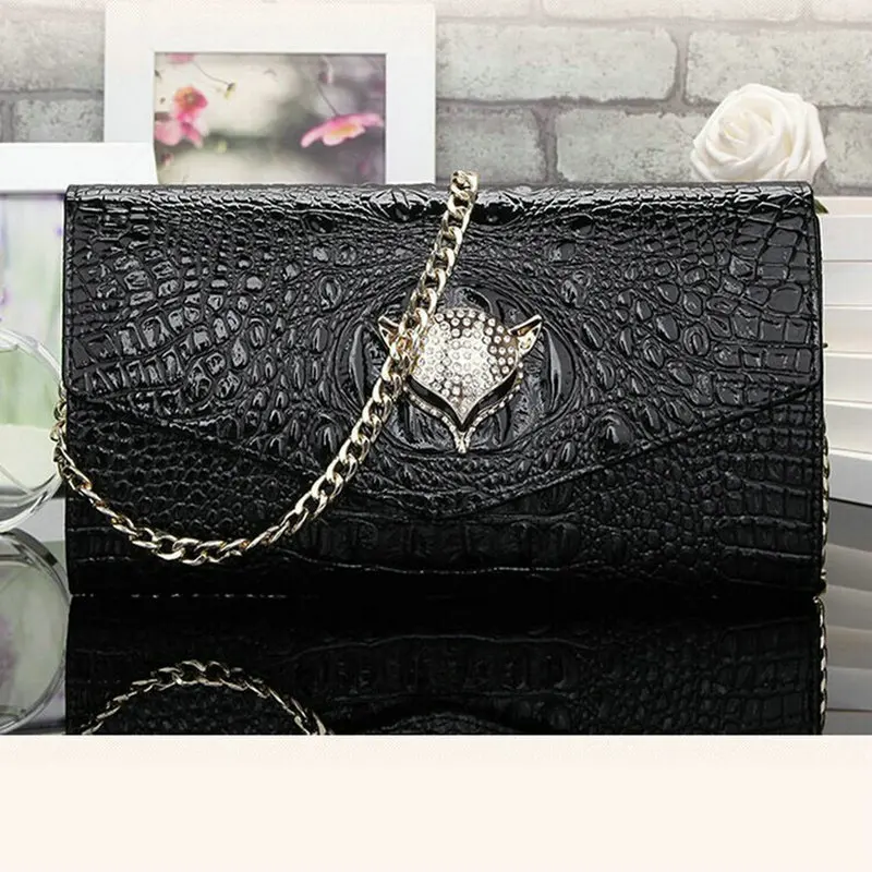 Luxury Designer Genuine Leather Cowhide Women Bag Single Shoulder Sling Chain Crocodile Grain Flip Cover Evening Clutch Handbag