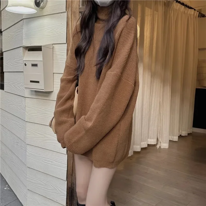 5 Color Turtleneck Sweaters Women Pure Simple Loose Korean Style Spicy Girls Daily Fashion Hotsweet Outer Pullovers Retro Chic