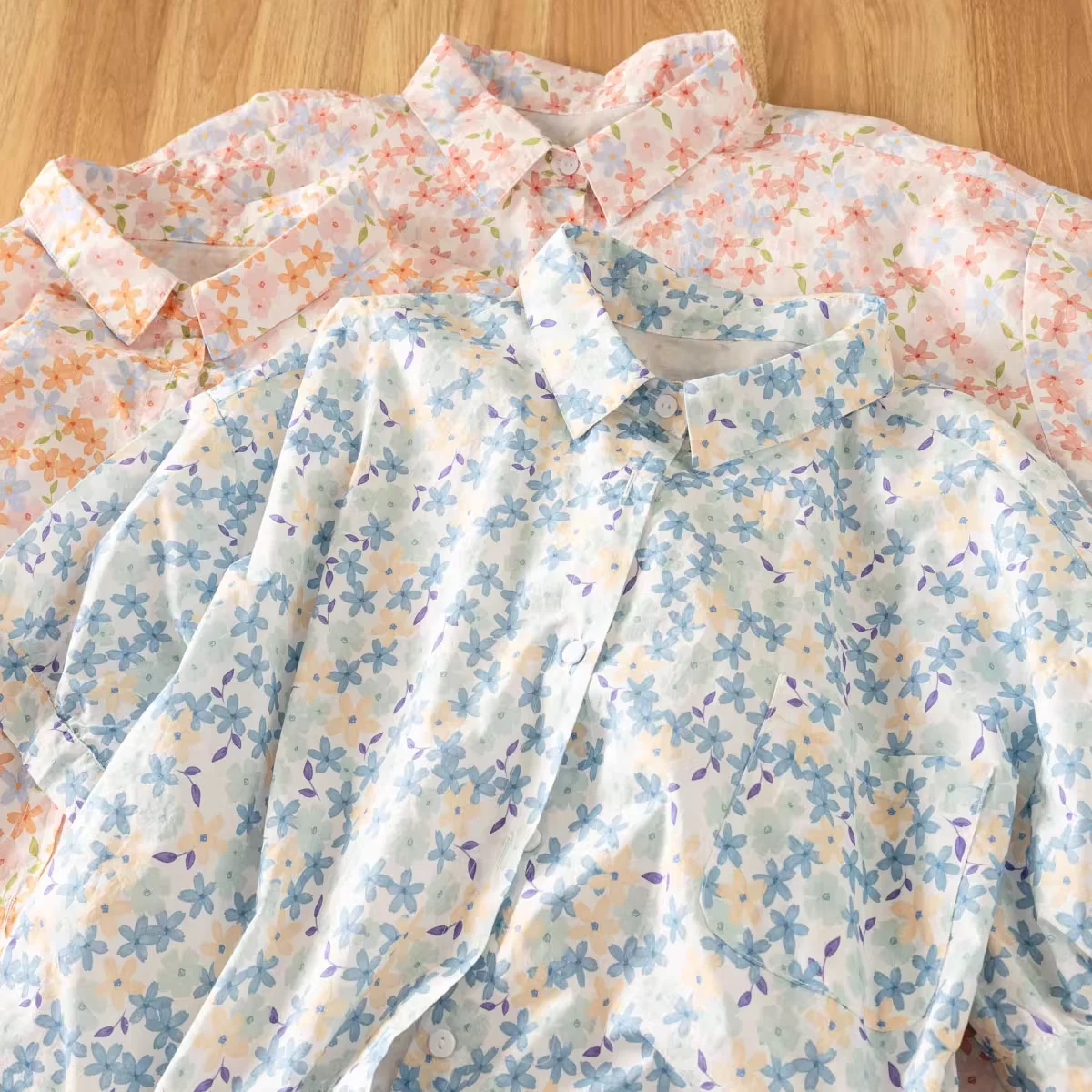 

Country style pink orange blue floral printed shirts and blouses for women summer short sleeve tops cotton harajuku fashion y2k