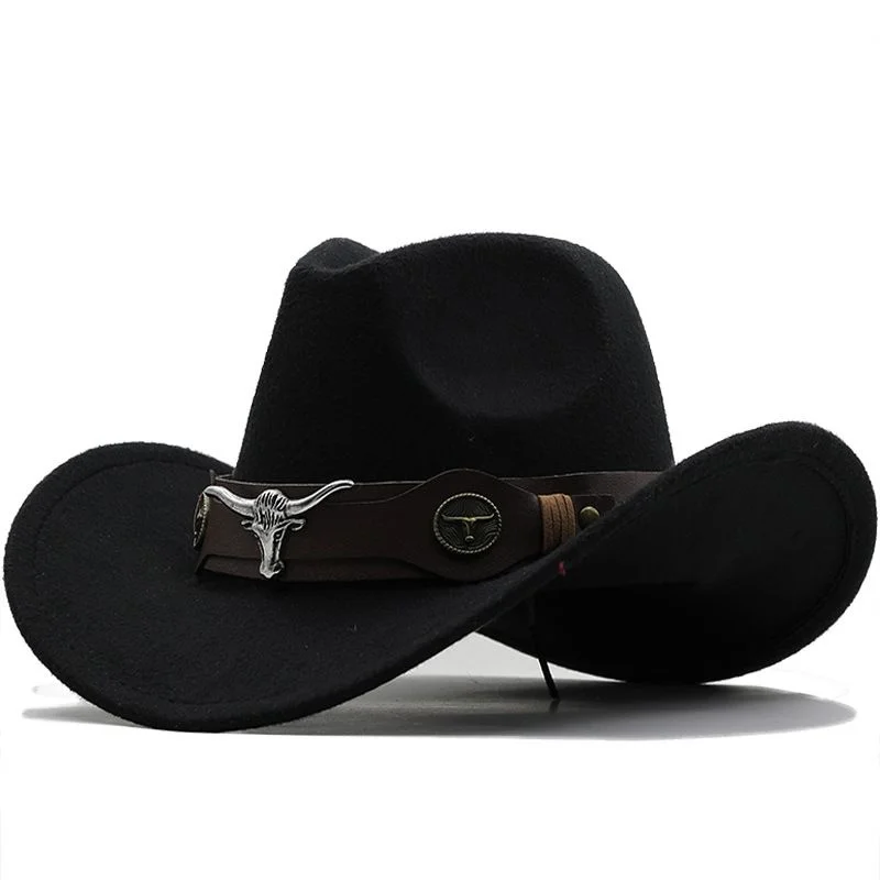 

Fashion Cowboy Hat National Wind Cattle Standard Western Cowboy Top Hat Roll Brim Retro Riding Hat Wool Felt Hat