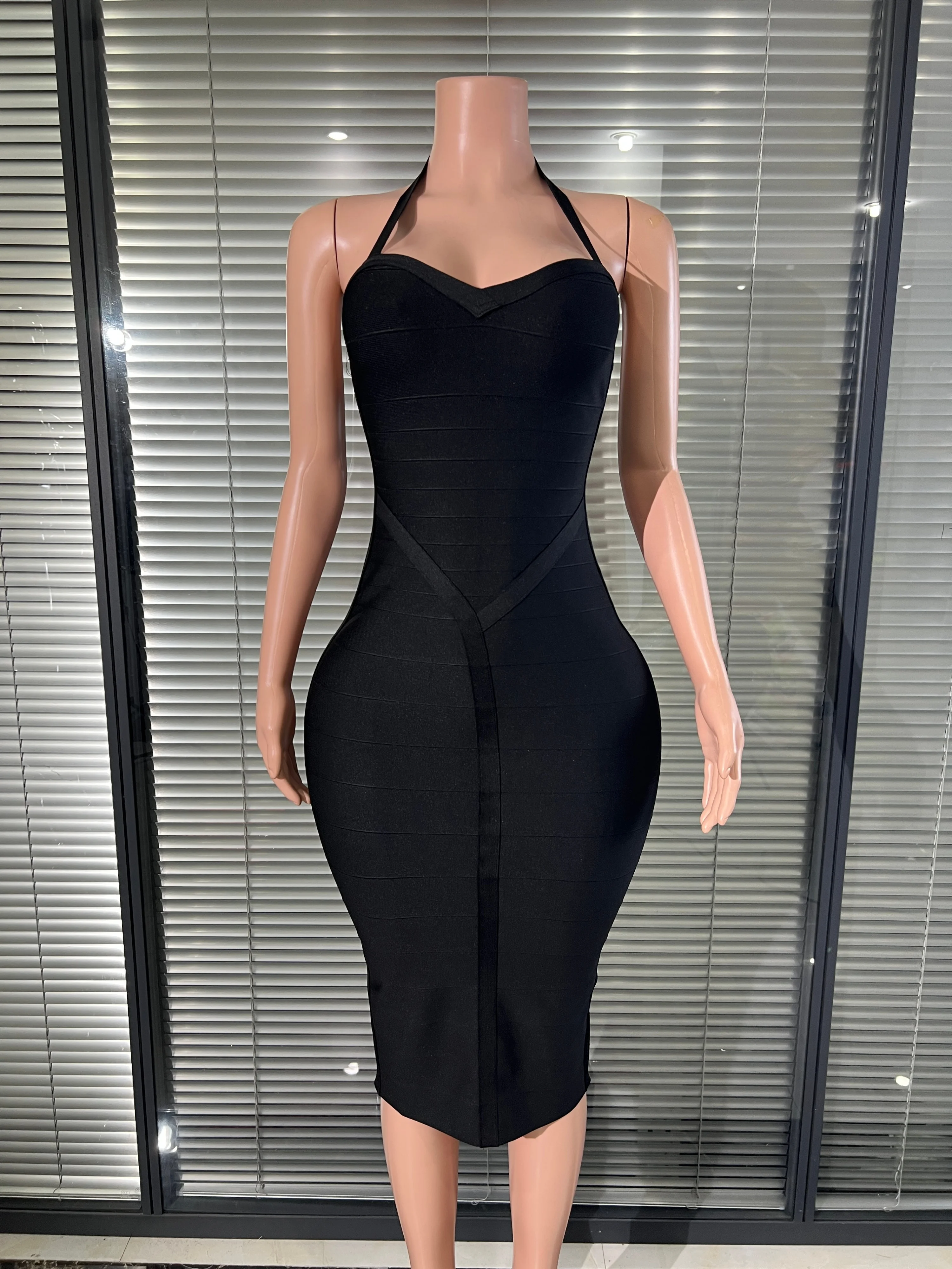 Elegance Halter Neck Bandage Midi Dress WomenSweetheart Bodycon Pencil Dress High WaistSlim Fit Birthday Nightclub Outfits