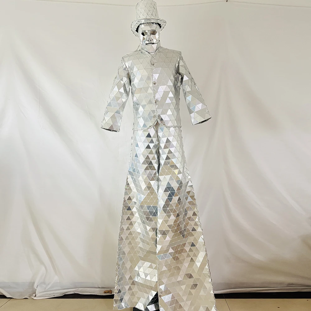 بدلة زي مرآة LED تضيء مرايا مخيطة يدويًا لمرحلة الهذيان الهالوين DJ Show ديسكو حفلة الرقص - عاكسة لامعة