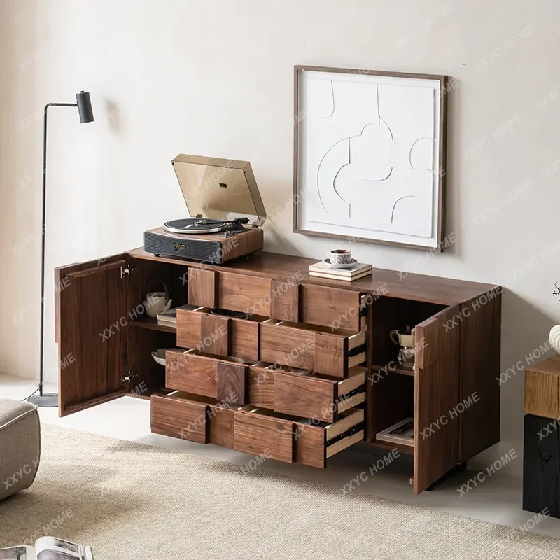 X36 C Second-Hand Black Walnut Solid Wood Sideboard Cabinet Simple Living Room Entryway Chest Of Drawers Wabi-Sabi Style Stor