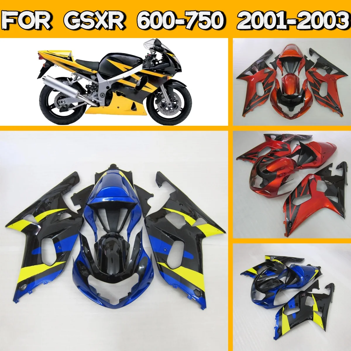 

Aftermarket Fairing Kit for 2001 2002 2003 Suzuki GSXR600 GSXR750 Motorcycle Full ABS Fairings Body Panels 01 02 03 GSXR 600 750