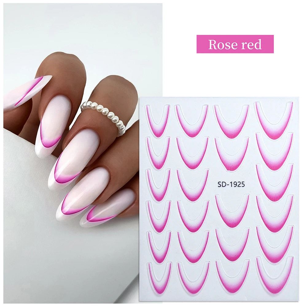 3D French V Line Nail Curved Decals Gradien Line Nail Sticker Manicure Nail Decoration Silver Sliders Self Adhesive DIY Art