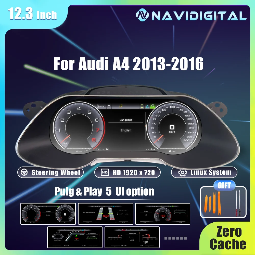 12,3'' Navidigital Armaturenbrett für Audi A4 2013-2016 Jahrgänge Auto LCD-Panel Tachometer Virtuelles Cockpit