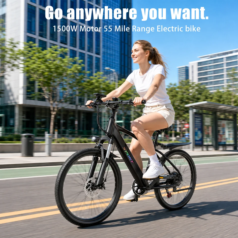 ASKGO Electric Bike for Adults, 1500W Peak Motor, 26" Tires All-Terrain Electric Mountain Bike with 48V 10.4Ah Removable Battery, Up to 55 Miles Long Range, 7-Speed Gearshift for Commute, UL2849 Certified image 9