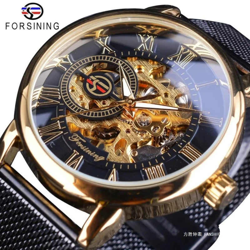 

Official brand free shippingBusiness Style High-End Mesh Belt Hollow Men's Luminous Waterproof Mechanical Watch