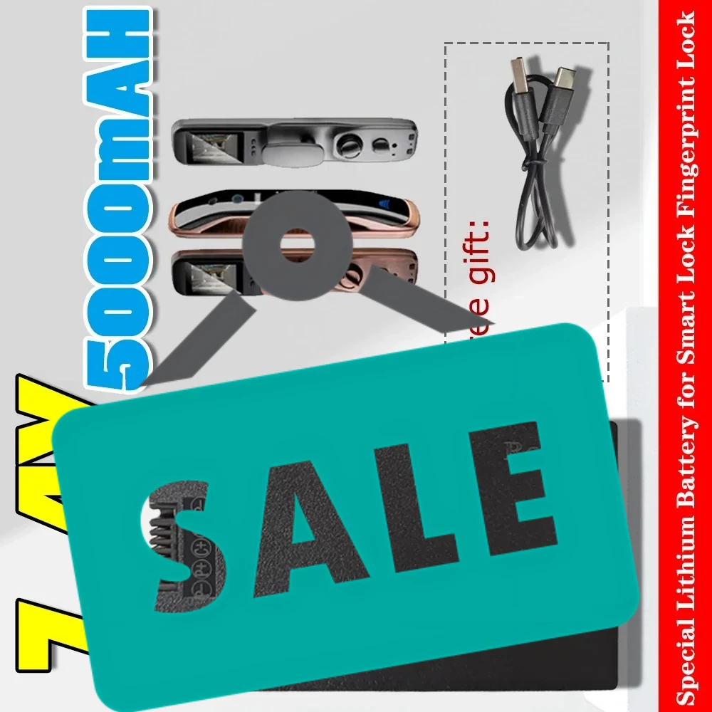 

Полимерный литиевый аккумулятор для умного дверного замка, дверной замок с отпечатком пальца, зарядный кабель, 5000 мАч, 7,4 В