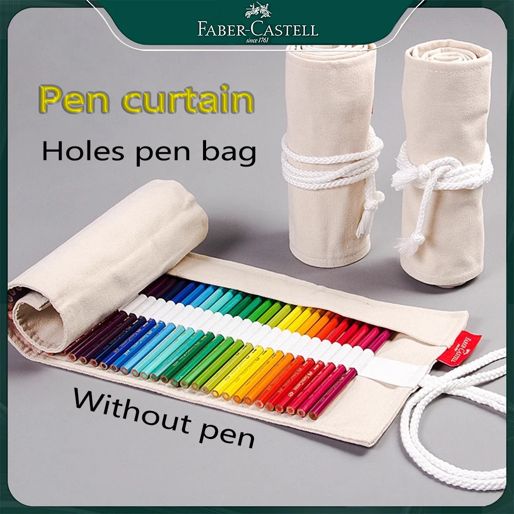 1PC 50/64/76 Holes FABER－CASTELL Pencils Curtain Canvas Wrap Roll Up Pencil Pen Bag Holder Case Storage Pouch Stationery