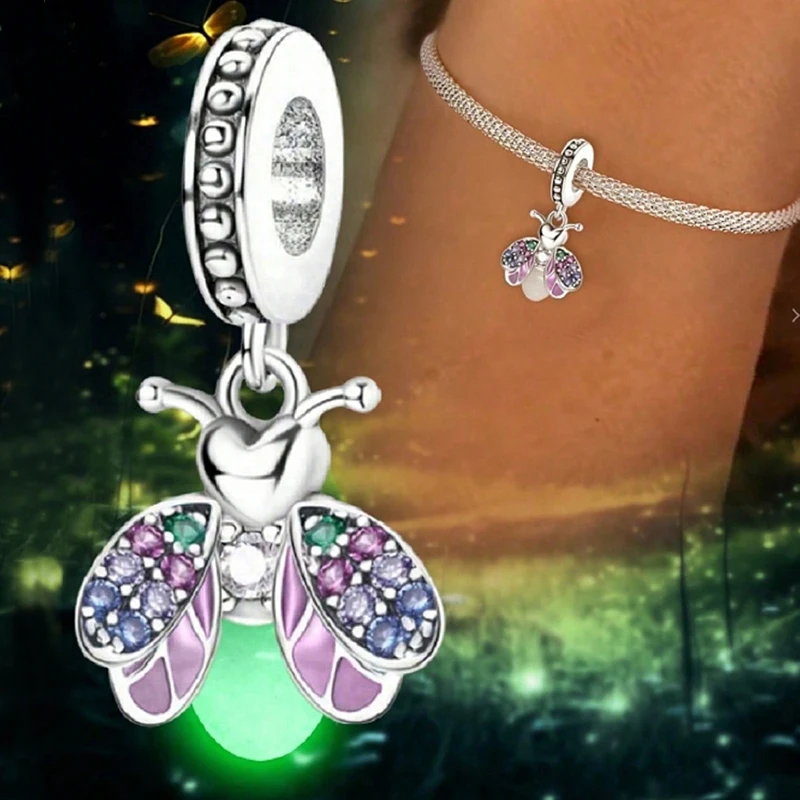 

Fit Pandora 925 Sterling Silver Luminous Color Fireflies Bee Bulb Charms Beads DIY Bracelets Bangles For Women Fine Jewelry