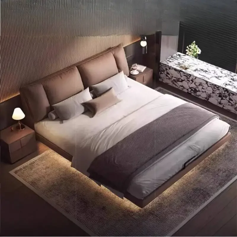 Normal Nordic Double Bed Couples Style Elegant Adults Frame Double Bed Adults Modern Wooden Cama Matrimonial Furniture For Home