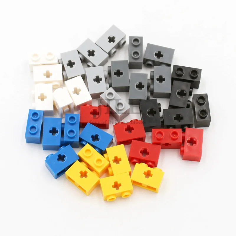 20pcs MOC Technological Bricks 1x2 with Axle Hole DIY 32064 Building Block Compatible for All Brands Construction Particles Toy