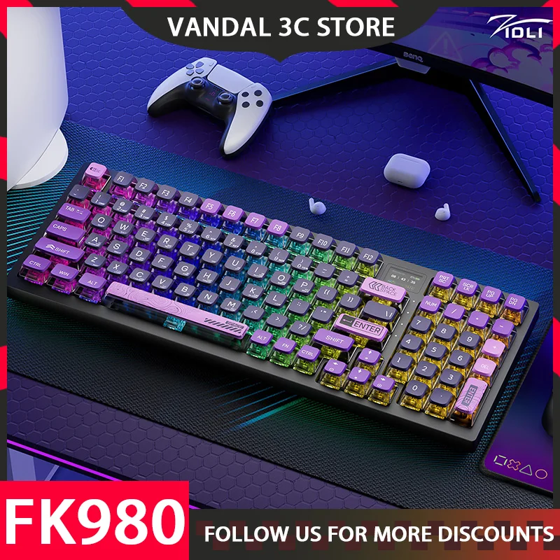 

ZIDLI FK980 Mechanical Keyboard Fk-980 Tri-Mode Hifi 1000hz Rgb 8000mah Hot-Swap Gasket E-Sports Customized Game Small Screen Pc