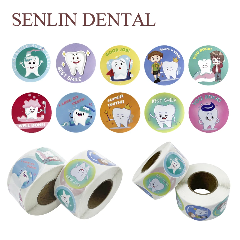 

500 листов/рулон, стоматологические подарочные наклейки в форме зуба, стоматологические наклейки, подходящие для стен и холодильников