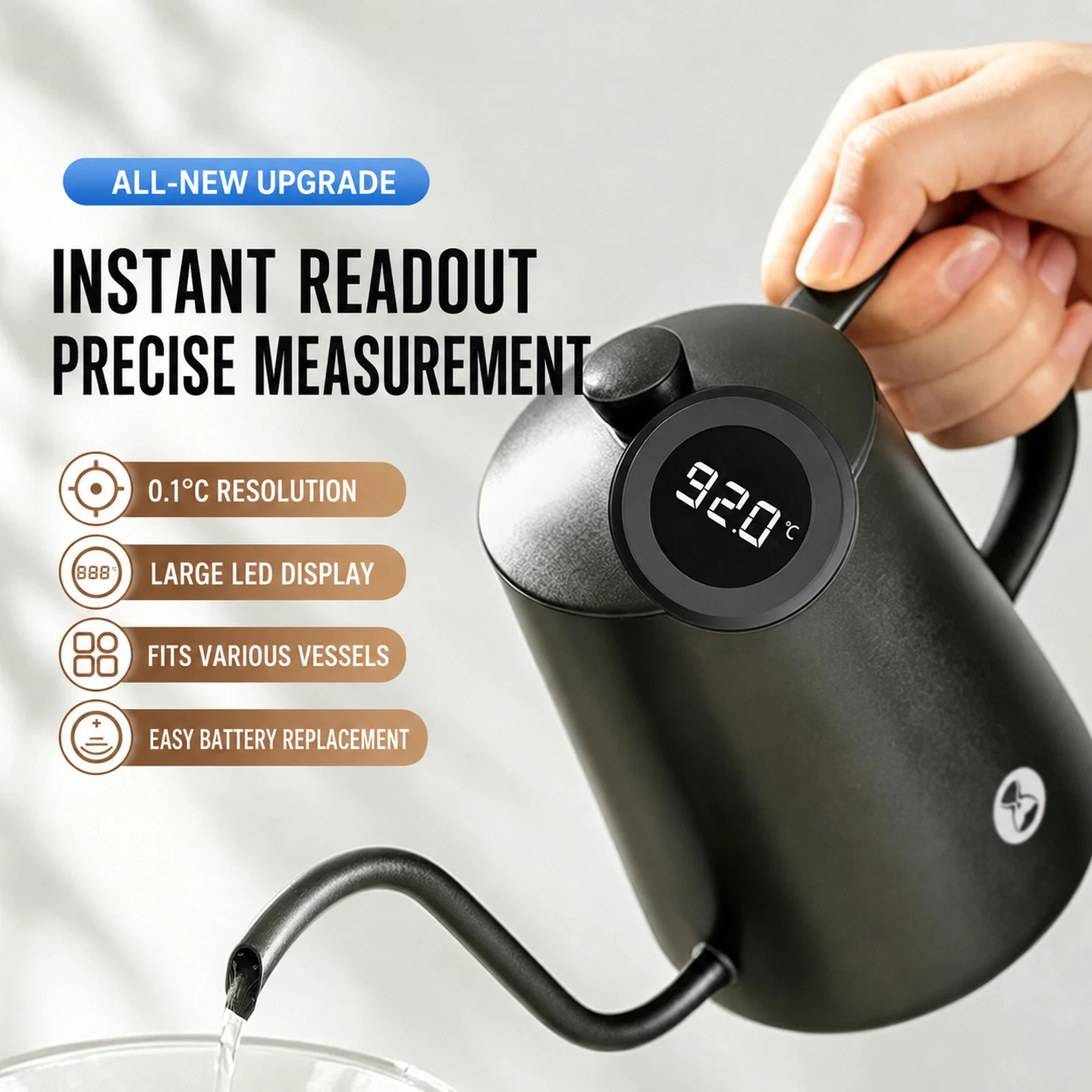 TIMEMORE Digital Thermometer 2 Instant‑Read Coffee Milk Temperature Probe LED Display Adjustable Clip ‑20℃‑120℃ Barista Kitchen