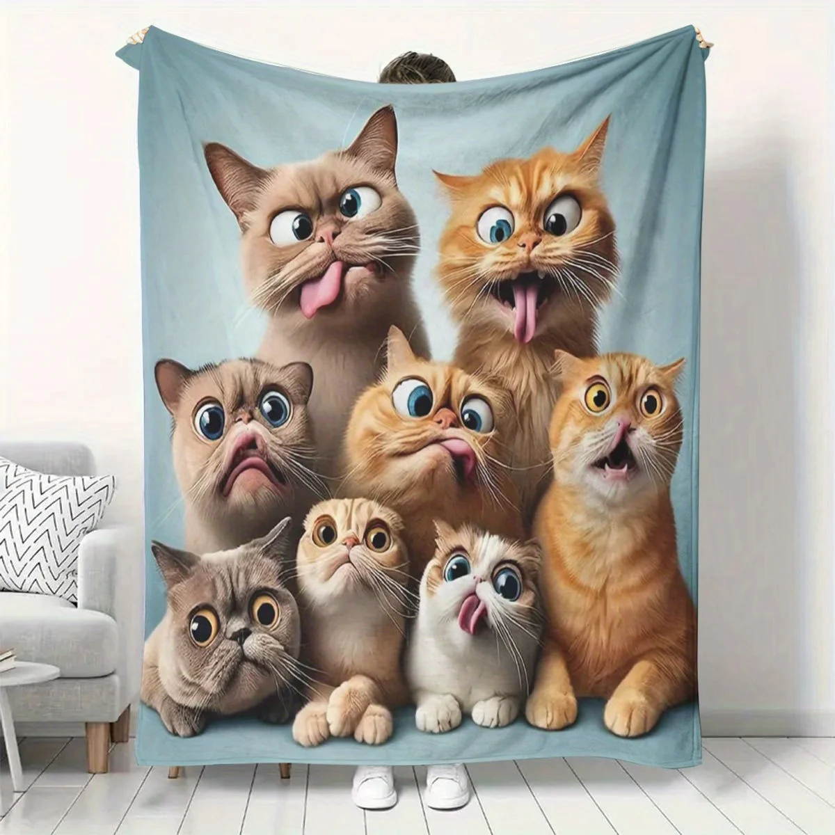 Interesting Funny Kitten Portrait Sweet Casual Fashion Decor Cozy Blanket Ideal For Lounge Bedroom Couch Indoor Outdoor Home