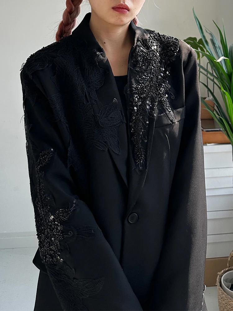 

Heavy Embroidery Sequin Design Loose Fit ex Jaet Premium Feel Street Sle Casual Faion Polyester Fibre Long Sve