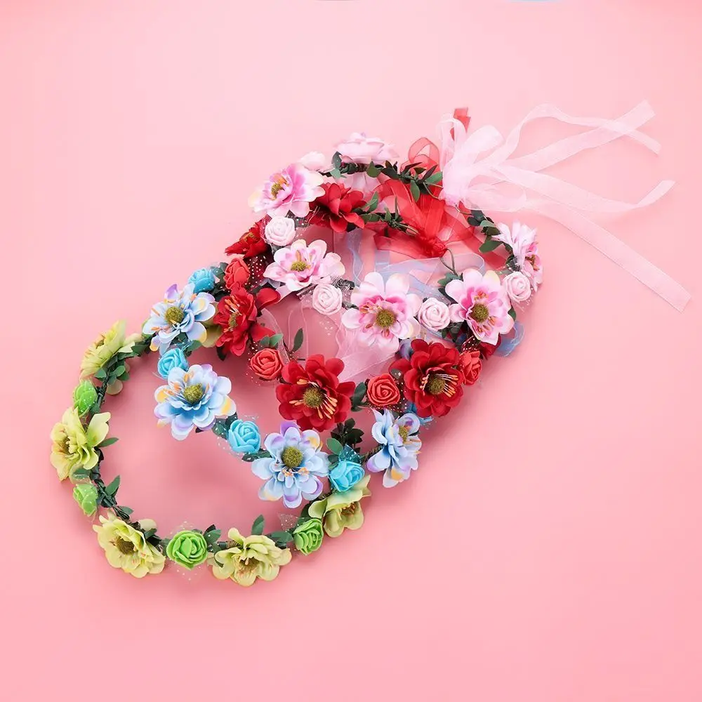 Fashion Headdress Party Ribbon Headband Bride Wedding Women Headwear Rose Flower Floral Tiara Headband Flower Crowns Headband