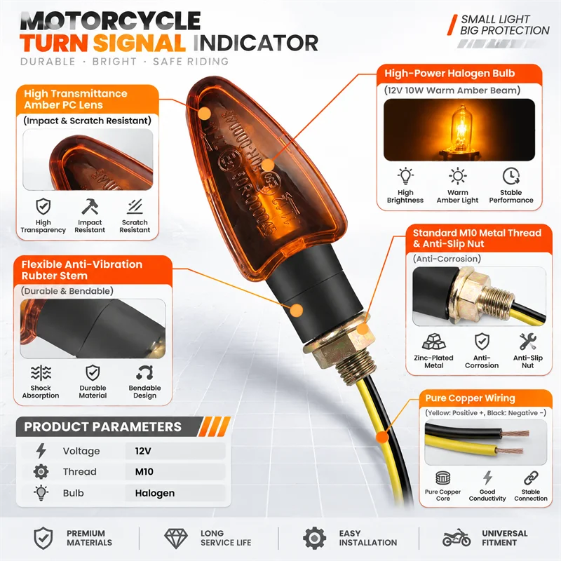Motorcycle Turn Signal Light 12V 10mm Halogen Turn Signal Motorcycle Blinker Lamp For Honda For YAMAHA Scooter Cafe Racer image 3