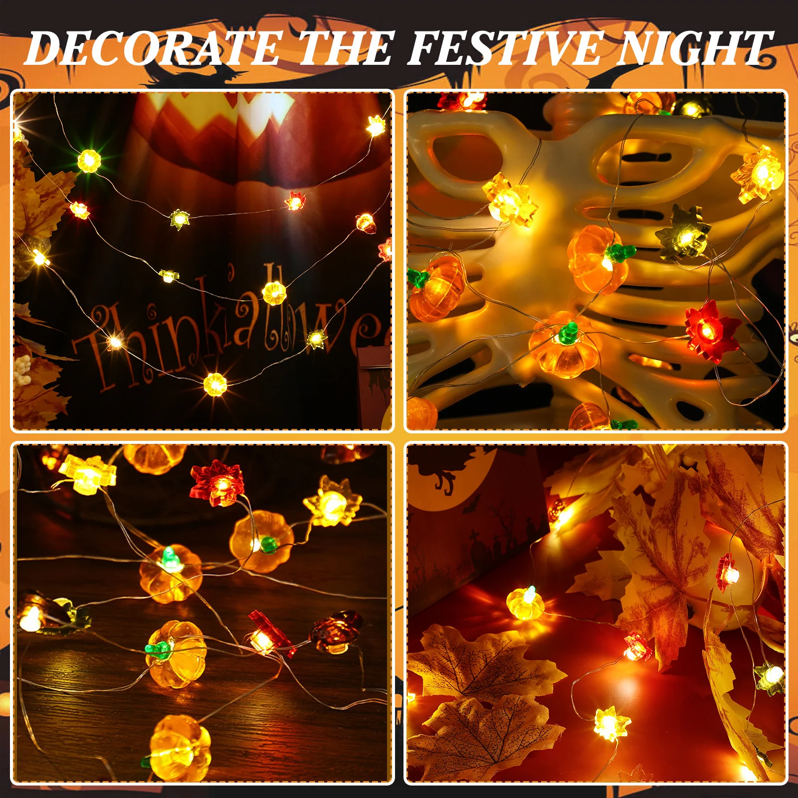 Halloween-Dekoration für den Innenbereich, LED-Lichterkette, Kupferdraht, Herbstlicht für Schlafzimmer, Party, Dekoration, Thanksgiving, Herbstlichter