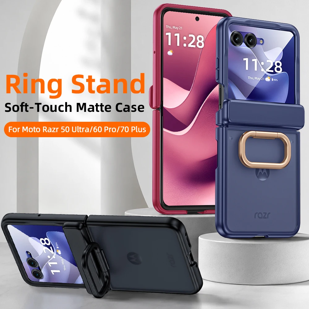 

Funda Case For Motorola Moto Razr 70 Ultra 60 50 Matte Hard PC Built-in Screen Protector Ring Stand Full Protection Case Cover